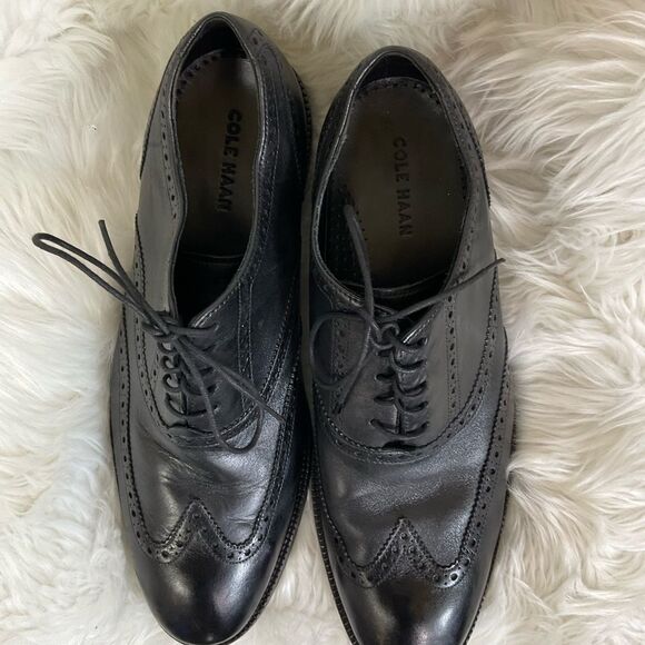 Cole Haan Men\'s Black Williams Leather Wingtip Lace Up Oxford Shoes Size 11